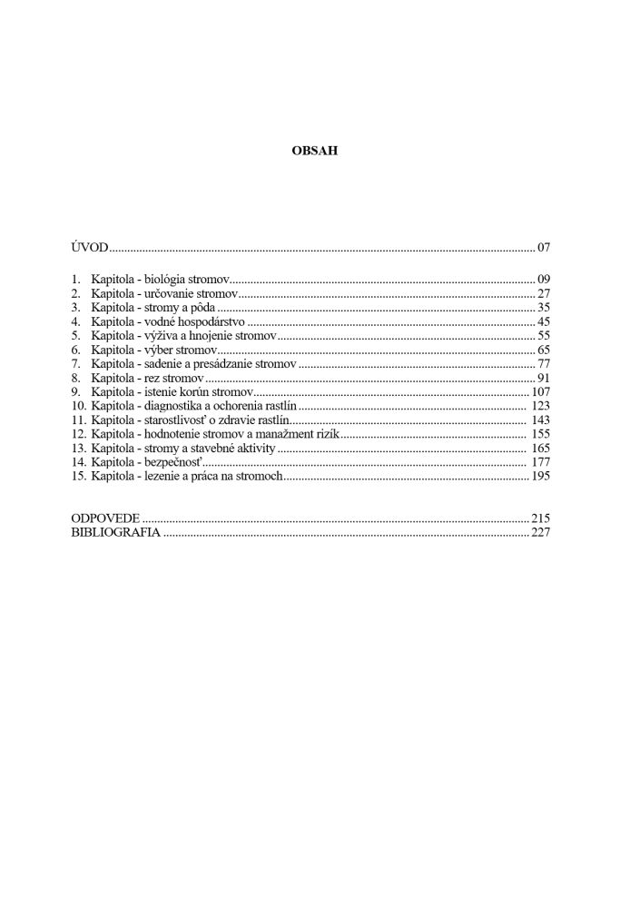 Učebnica arboristiky - obsah
